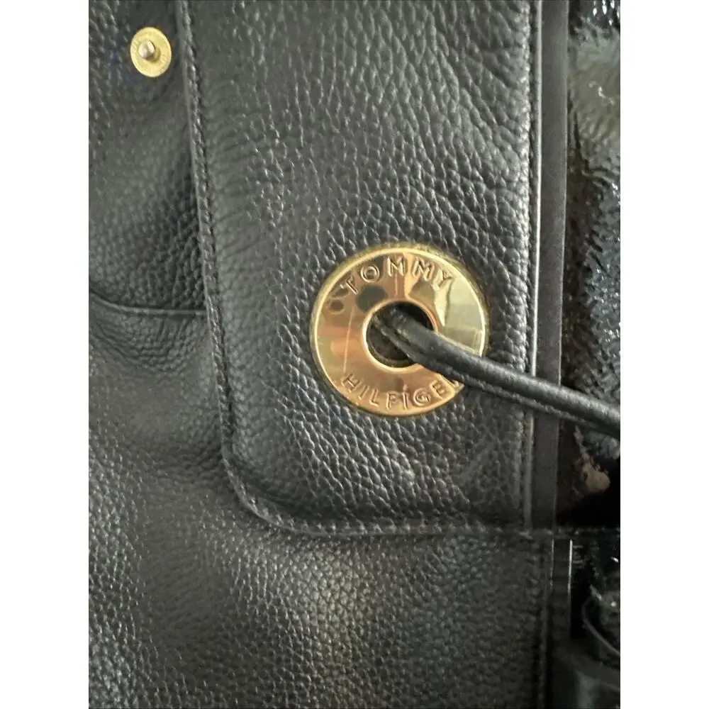 Tommy Hilfiger Leather Black Backpack Gold Hardware Classic Inner Pockets Tassle